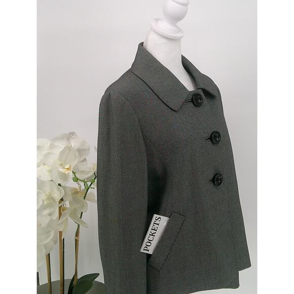 Tahari Womens Black Micro Dot Classic Button Up Collared Blazer Jacket Size 12 - Picture 3 of 10